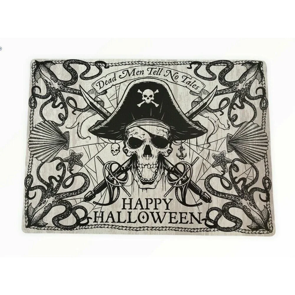 Happy Halloween Pirate Placemats Vinyl Foam Back Skull Cross Bones Set of 4